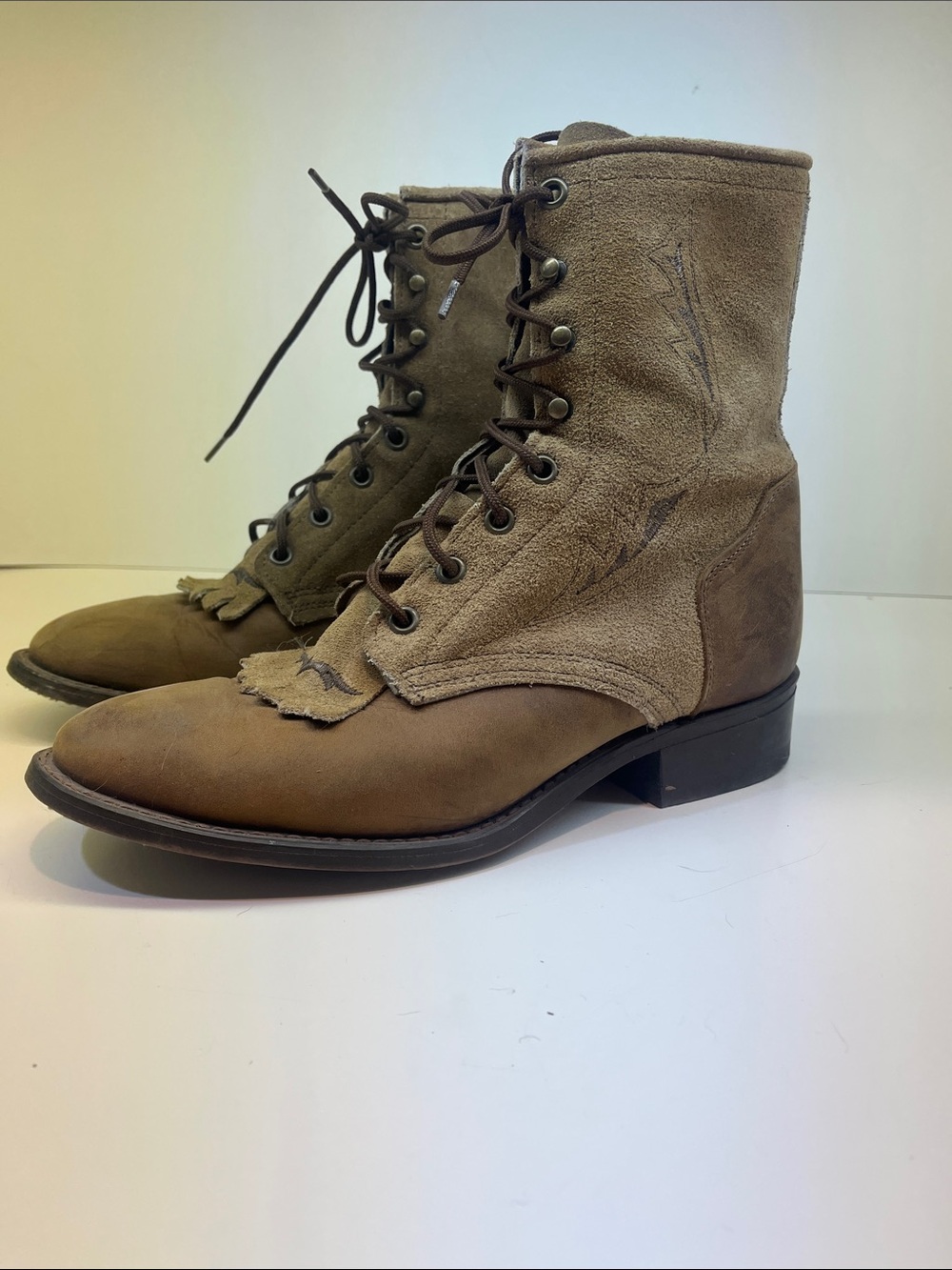Laredo Packer Boots Leather Lace Up Brown Western Riding Boots Women's size 8.5